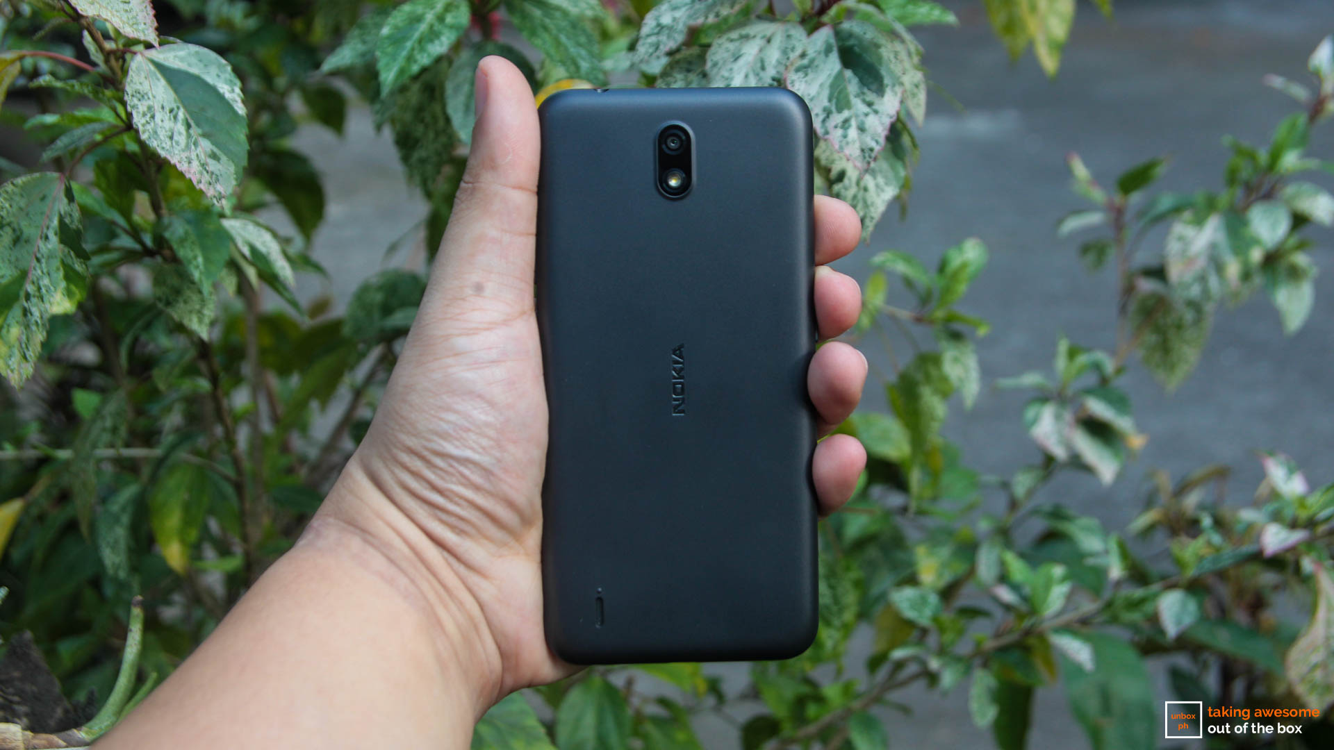 photo of the back cover of the Nokia C1 in a hand