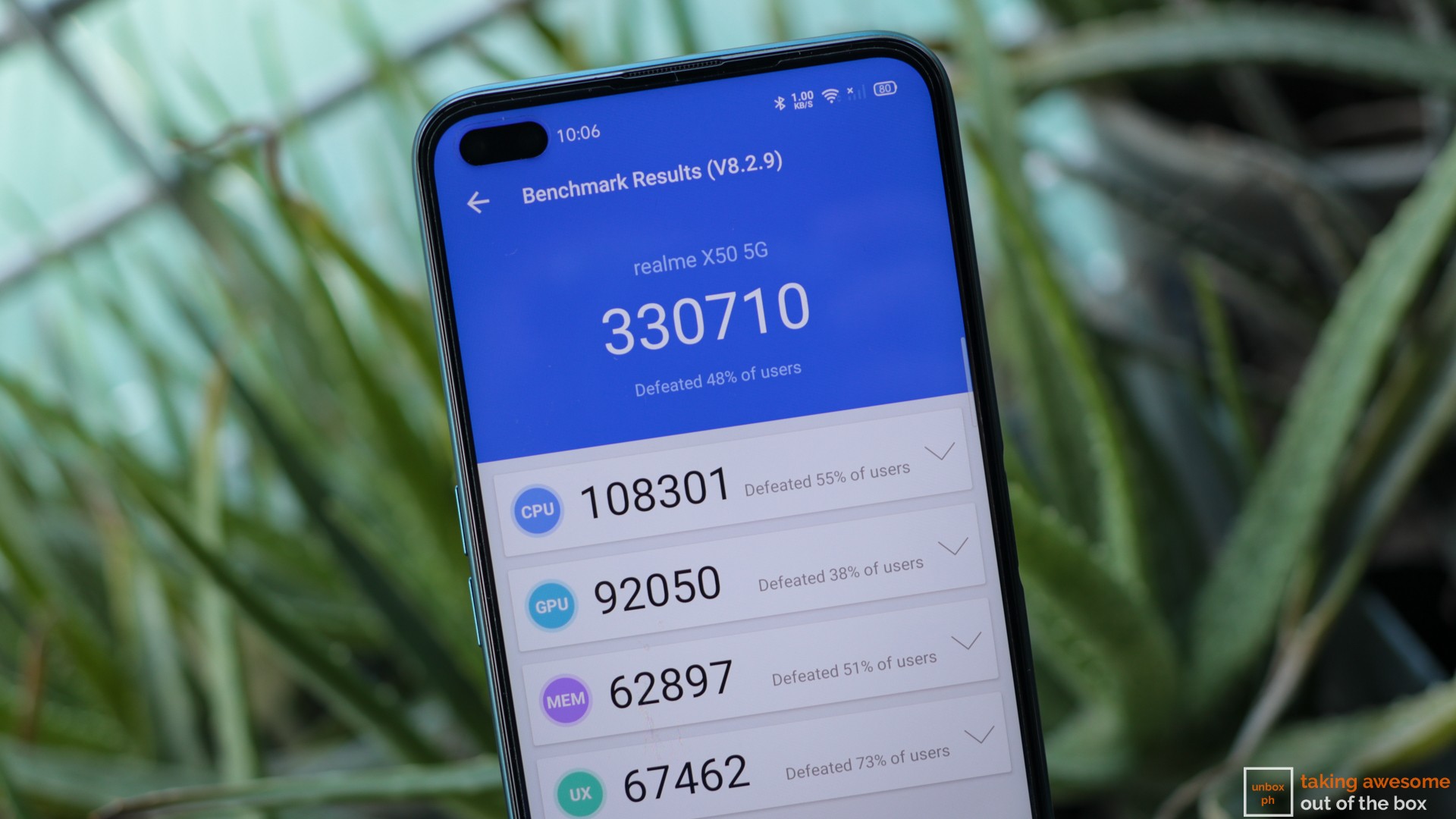 screenshot of the Realme X50 5G benchmark results