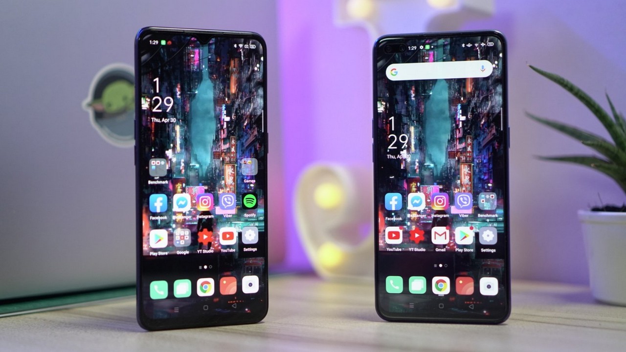 side by side screen comparison of oppo reno3 and reno3 pro