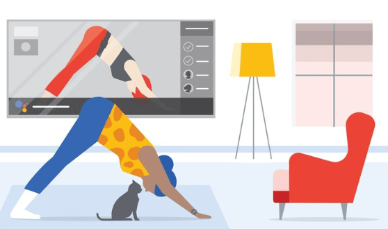 graphic of a woman exercising using a smart tv