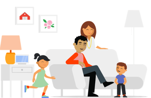 graphic of a family in a living room