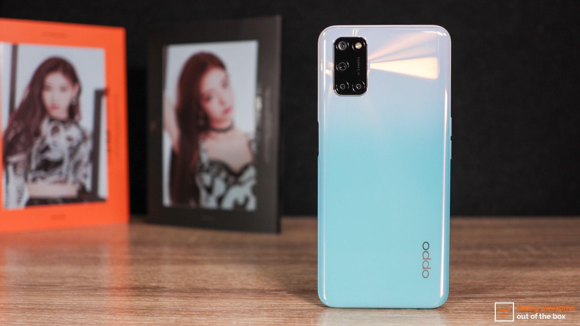 Photo of the Oppo A92 standing on a table