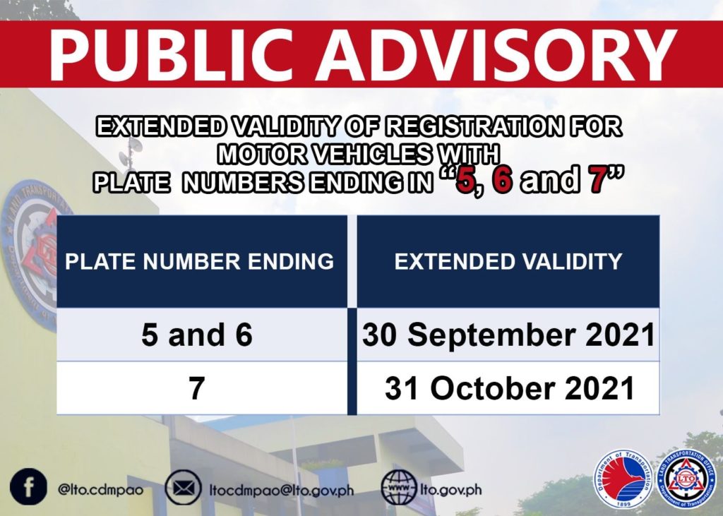 LTO Further Extends Registration Deadline for Plates Ending in 5, 6, and 7 Again