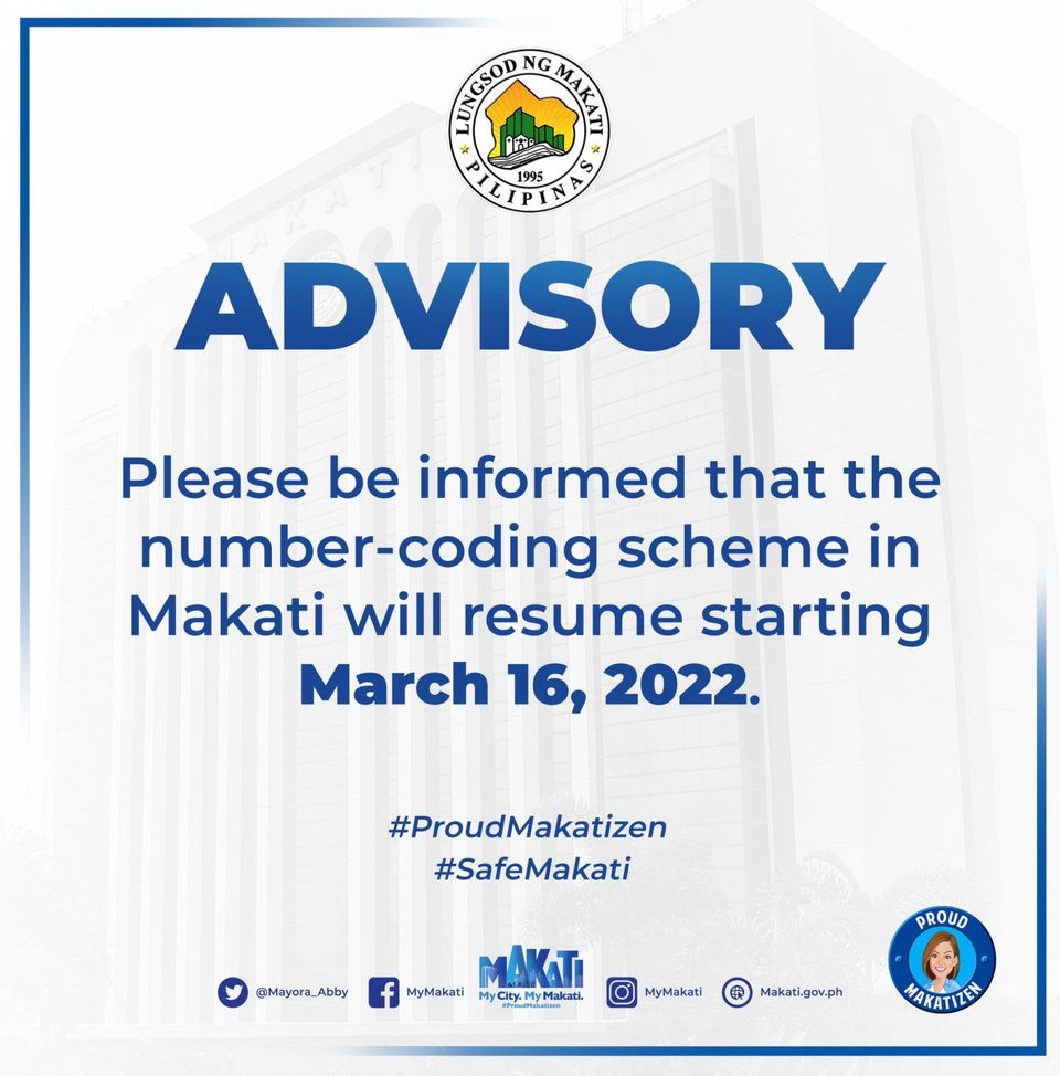 Makati to Implement Regular Number Coding Scheme on March 16