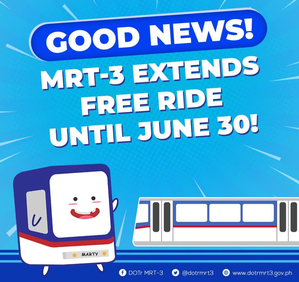 MRT-3 to Extend Free Rides Until June 30