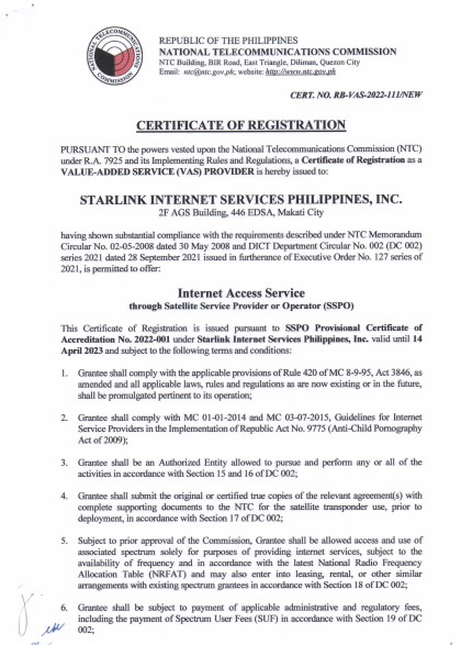 Starlink NTC Philippines